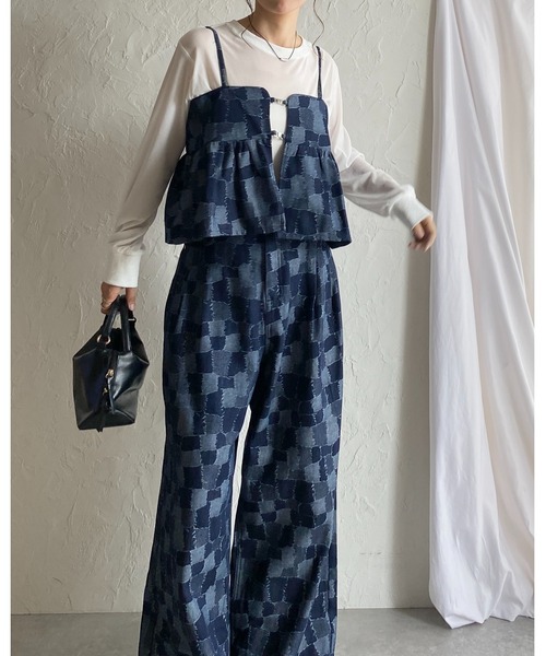 She's Closet セットアップ ペプラムギャザーデニムキャミソール