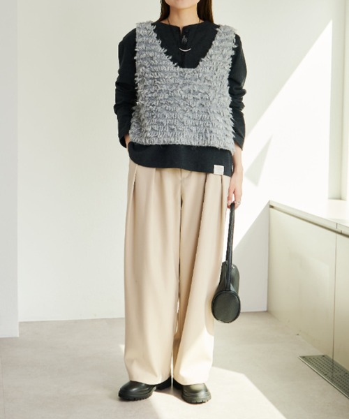 pual ce cin スラックス パンツ 「M/Lサイズ展開」ツータック起毛