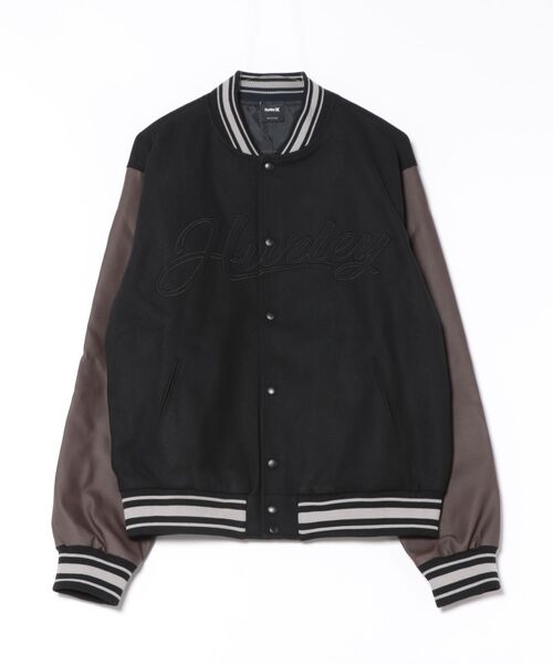美品●Hurley LeatherJacket 袖レザーライダースジャケット L Hurley（ハーレー） スタジャン 「Hurley:ハーレー」合皮レザーバー