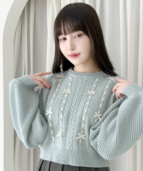F i.n.t(フィント) ニット セーター フロントはしごプチリボンニット F i.n.t(フィント) ニット セーター フロントはしごプチリボンニット