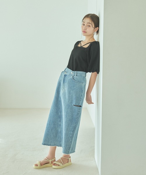 「mysty woman」 半袖カットソー FREE オフホワイト レディース_画像9