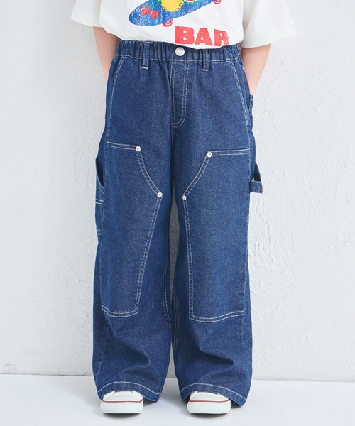 希少 SAPEur KIDS キッズ ヴィンテージ デニム トラック パンツ M pairmanon（ペアマノン） パンツ ユニセックス タグ付き ダブルニー