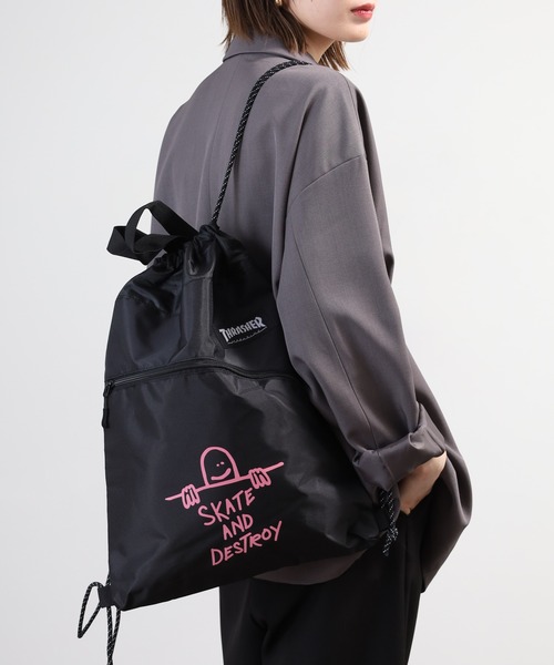 THRASHER ブラックリュック スラッシャー THRASHER リュック （ブラックホワイト） -ファッション