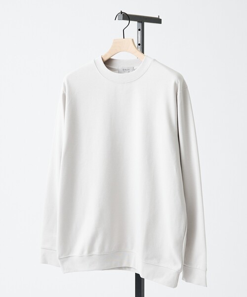 Mic honマチャット モックネックオーバーTシャツ　グレー、ホワイト色 ABAHOUSE GRAY tシャツ 「SMART CLOSET」シルキータッチ モックネック