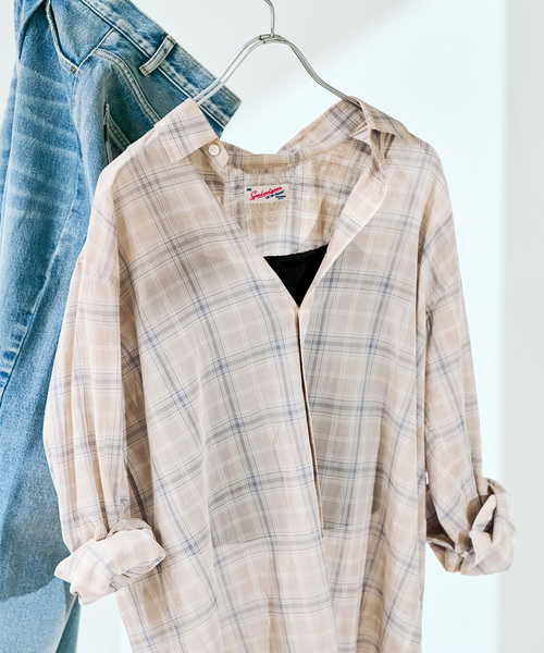 美品✨ スピック＆スパン シアーチェックシャツ コットンボイル ゆったり 春夏 Spick＆Span（スピック アンド スパン） ブラウス シャツ コットン
