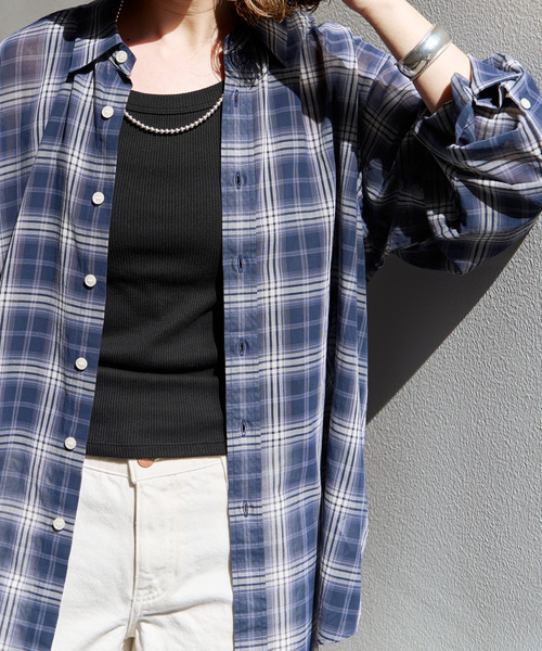 美品☆スピックアンドスパン コットンボイルチェックシャツ ブラックベース WEB限定 / 追加》コットンボイルチェックシャツ（シャツ／ブラウス