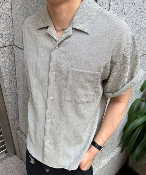 Regen Glanz シャツ crinkle textured relaxed open collar shirt