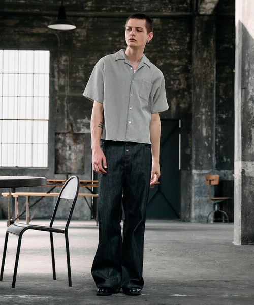 Regen Glanz シャツ crinkle textured relaxed open collar shirt