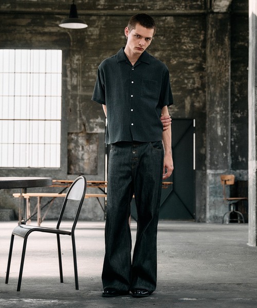Regen Glanz シャツ crinkle textured relaxed open collar shirt