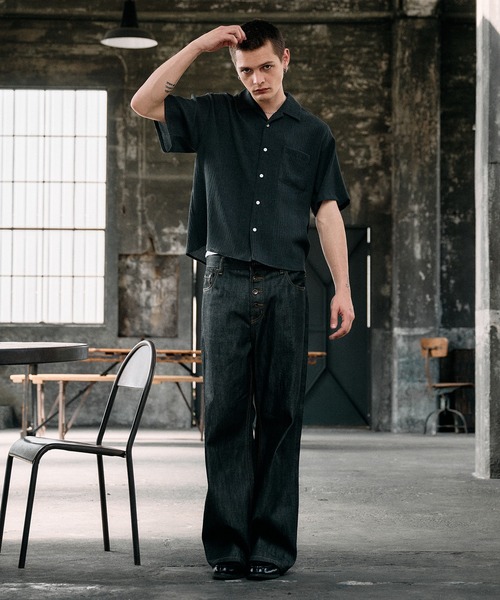 Regen Glanz シャツ crinkle textured relaxed open collar shirt