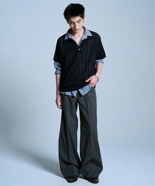 Camphor wood スラックス PRESSED POLYESTER FLARE SLACKS / センター