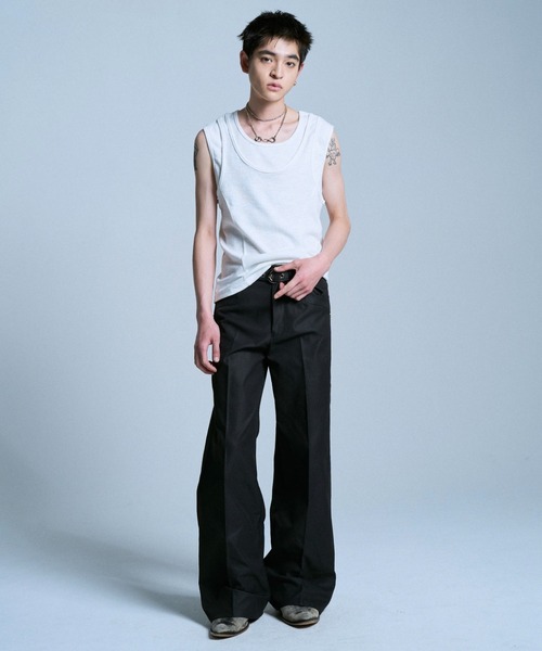Camphor wood スラックス PRESSED POLYESTER FLARE SLACKS / センター