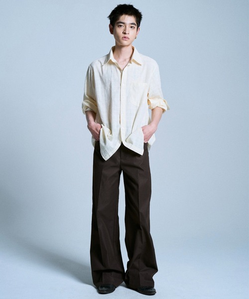 Camphor wood スラックス PRESSED POLYESTER FLARE SLACKS / センター