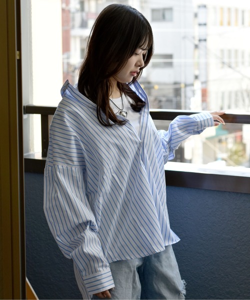 a.v.v シャツ ストライプバンドカラーシャツ メンズ : ZOZOTOWN