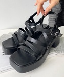 厚底 サンダル 夏 ナローストラップバルキーヒ...の詳細画像3