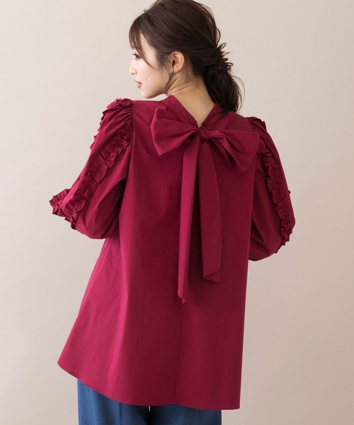 Rose Tiara ブラウス シャツ 袖フリルリボンブラウス レディース