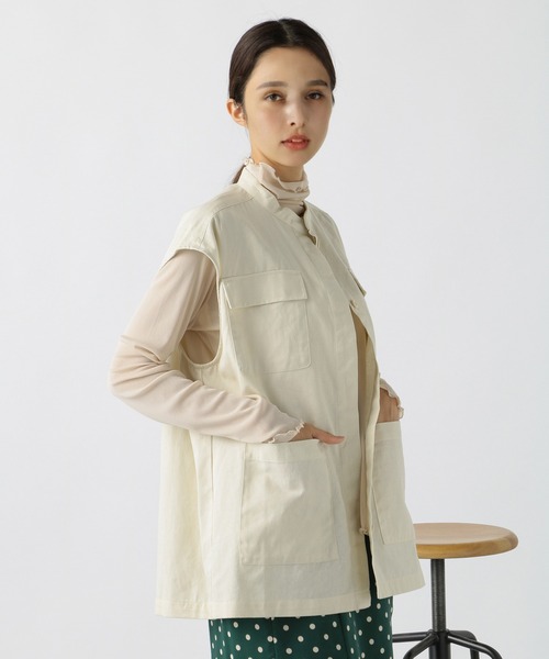 ベスト ジレ コットンツイル バンドカラー ミリタリーベスト レディース