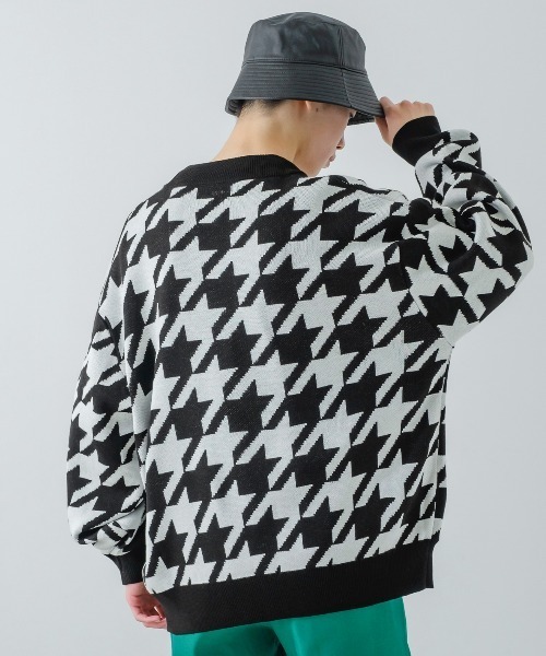 boohoo MAN★半袖 ボタン ニット シャツ カーディガン★千鳥格子 シャギー ニット カーディガン レディース 千鳥格子 Vネック