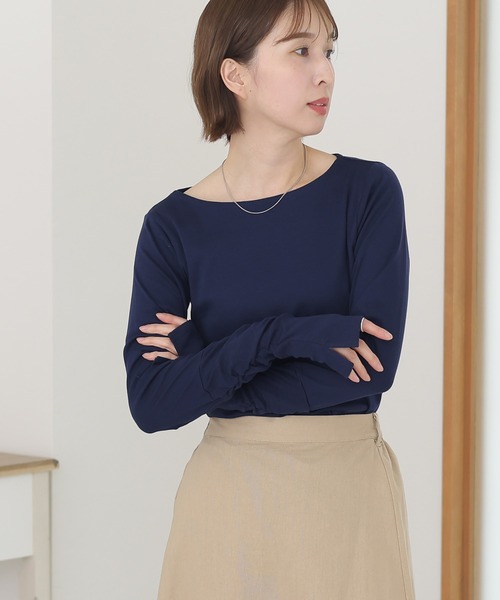 tシャツ ボートネック指空きTシャツ 長袖 レディース