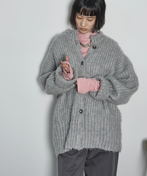 THE Yon カーディガン 2WAYモヘアライクミックスシャギーニット