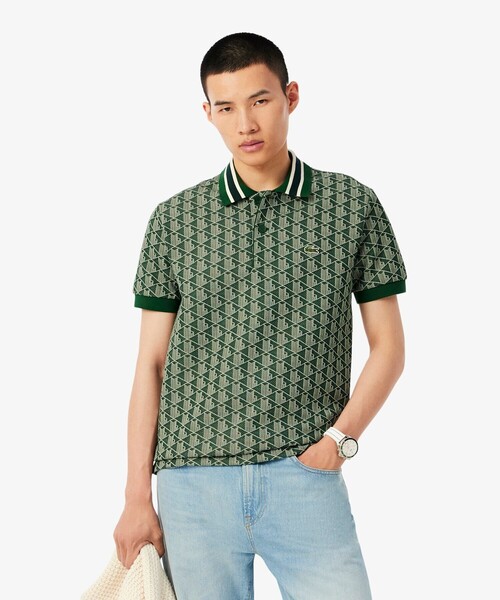 LACOSTE ポロシャツ半袖 LACOSTE ポロシャツ モノグラムジャカード半袖ポロシャツ メンズ