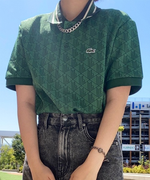 ラコステ 緑色 モノグラムポロシャツ GO/LOOK!（ゴルック） | LACOSTE モノグラムニットポロシャツ