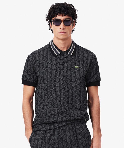 LACOSTE ポロシャツ モノグラムジャカード半袖ポロシャツ メンズ