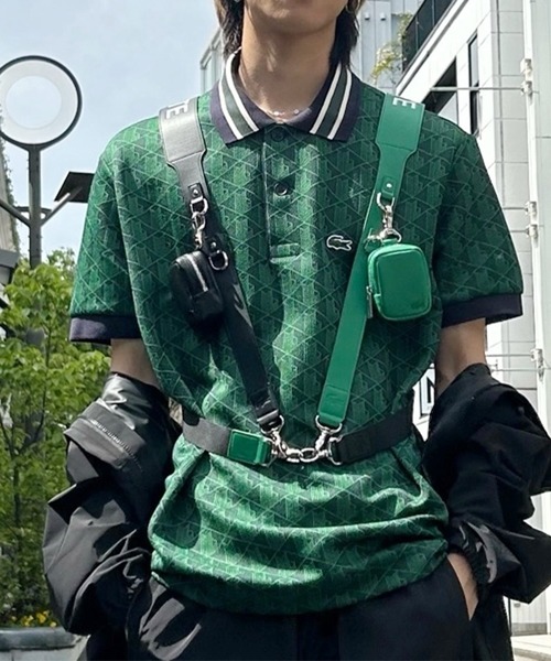 LACOSTE ポロシャツ モノグラムジャカード半袖ポロシャツ メンズ