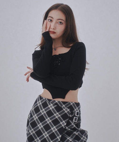 just a noon Tシャツ　完売品 JUST A NOON tシャツ レースアップデザインカットトップス