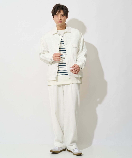 ArgueCulture個性的竹柄デニムジャケット＆ワイドパンツセット セットアップ】PUレザーショートジャケット / デニムワイド