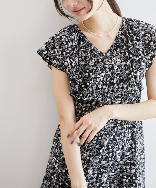 美品 デイジーリン フラワーラッフルワンピース 上品くすみピンク セレモニー対応 ROPE' PICNIC（ロペ ピクニック） ワンピース フラワープリント