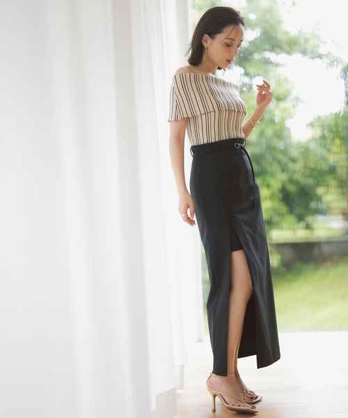 新品！anuans オフショルダーランダムリブニットプルオーバー anuans オフショルダーランダムリブニットプルオーバー レディース