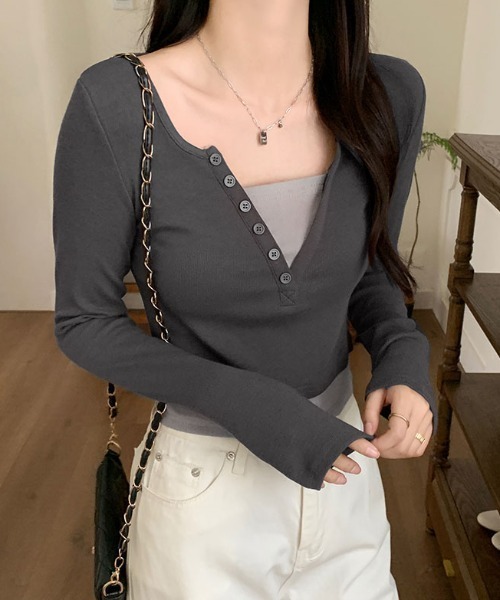 tシャツ ヘンリーネックT レディース スイモク ヘンリーネック カットソー Tシャツ レディース