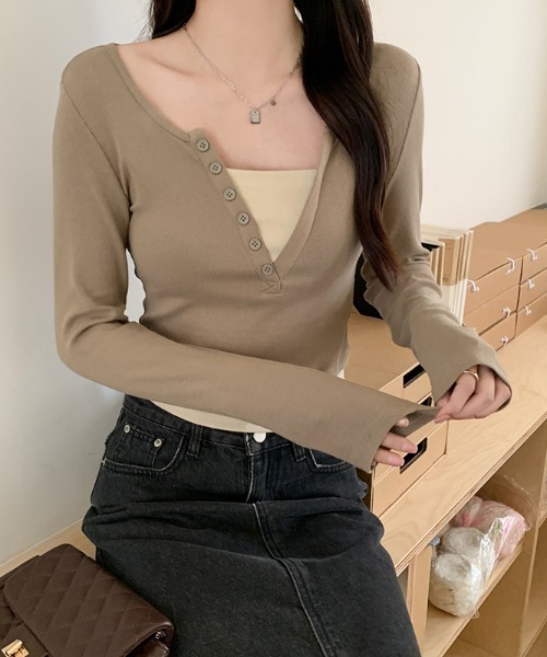 プチバトー ヘンリーネック長袖Tシャツ レディース コーデ詳細 | ベビー服・子供服通販のPETIT BATEAU【公式】