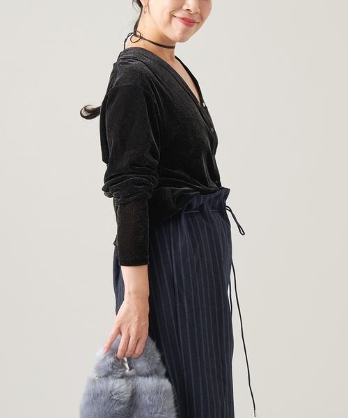 IENA LA BOUCLE カーディガン チュールフロッキーVカーディガン 
