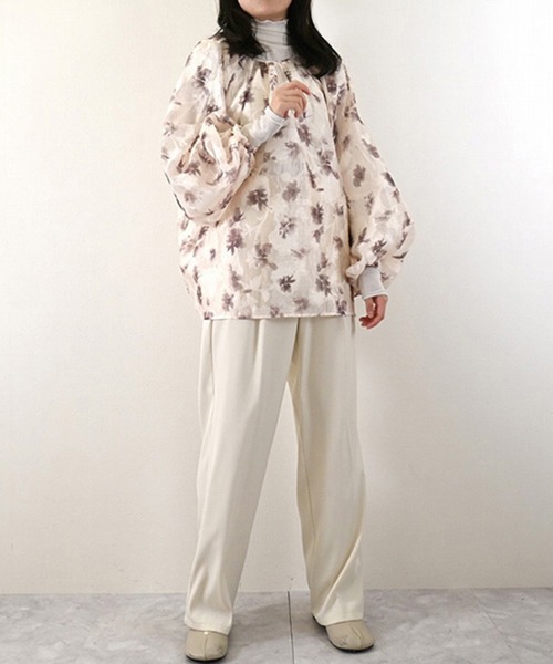 ブラウス シャツ シアージャガード花柄2WAYボリュームスリーブブラウス レディース STYLEBLOCK ブラウス シャツ シアージャガード花柄2WAY