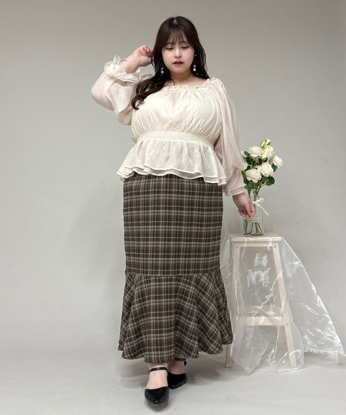 Louiosy ルオシー　レース刺繍スカート　大きいサイズ3L Louiosy スカート 「大きいサイズ」レースアップマーメイド