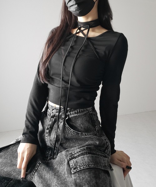 me+em select tシャツ 「 3color 」クロスストラップロング