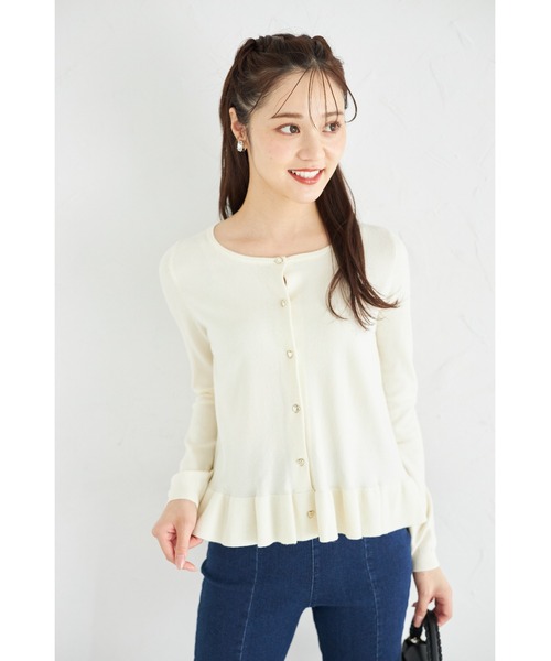tocco closet♡切替カーディガン パール釦フラワーレース切り替えニットカーディガン