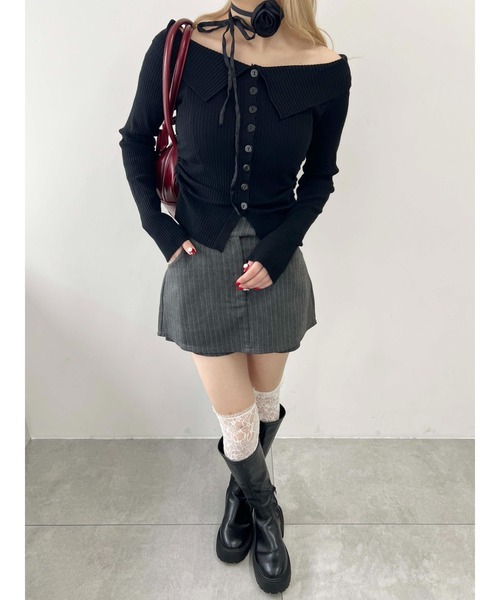 tシャツ ストライプ ボタン オフショルダー Tシャツ ベージュ ブラック 夏服 レディース ストライプ ボタン オフショルダー Tシャツ ベージュ ブラック