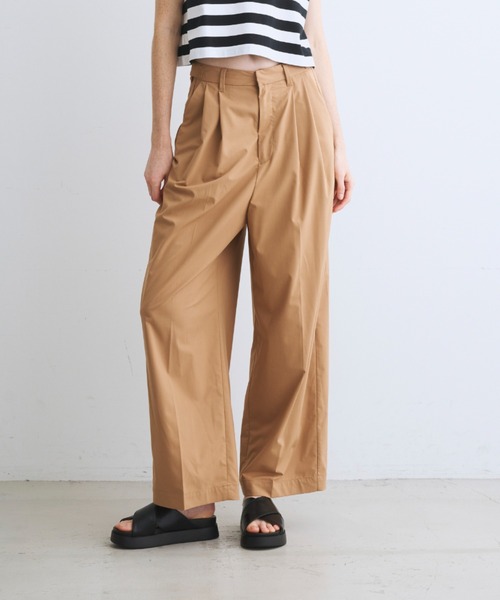 three dots パンツ ストレッチタイプライター タックワイド