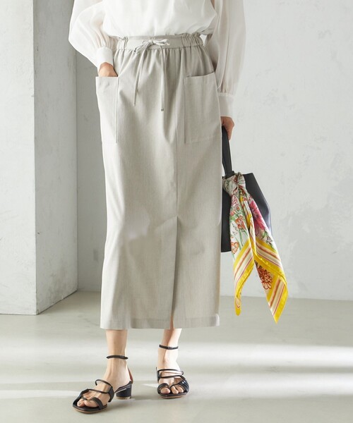 SHIPS（シップス） スカート 「手洗い可能」麻混 ストレッチ ドロスト