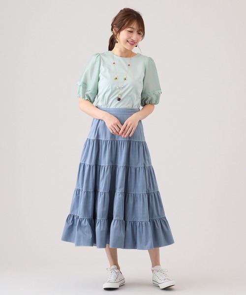 Rose Tiara 半袖 カットソー ライトブルー ティアード　フレア　50 Rose Tiara（ローズティアラ） tシャツ 半袖 ボリューム袖カットソーA