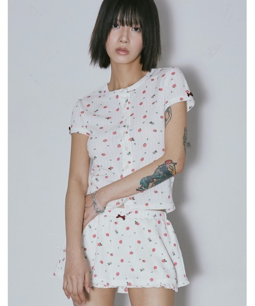 カーディガン A'GEM/9 × .kom 「NIIER NOR/ニーアノア」STRAWBERRY CARDIGANS/ストロベリー カーディガン レ