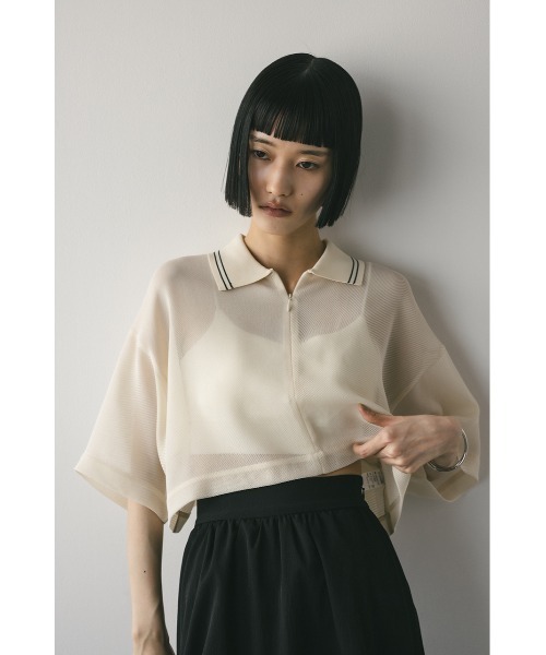 セオリー　メッシュ編み　ショートスリーブニット　美品❗️ HORIZON ショートスリーブニット｜ライトグレー（COQ-24SS-N