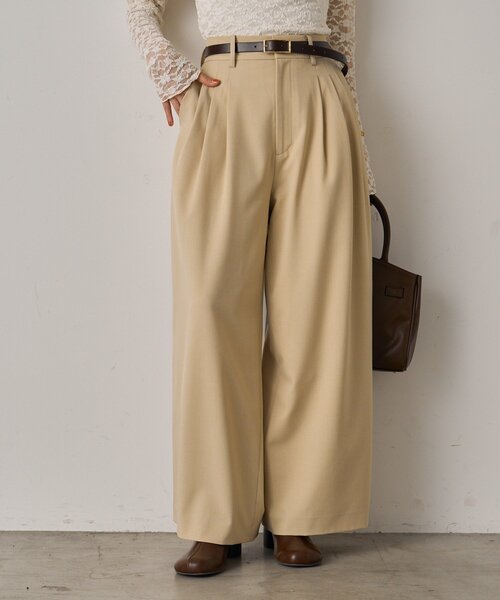 【ゆーさま専用】【Loungedress】タックワイドパンツ【新品未使用】 ラウンジドレス Loungedress タックワイドパンツ （BK