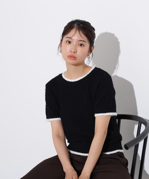 ニット セーター ミニフリンジバイカラーニット レディース N.Natural Beauty Basic ニット セーター ミニフリンジバイ