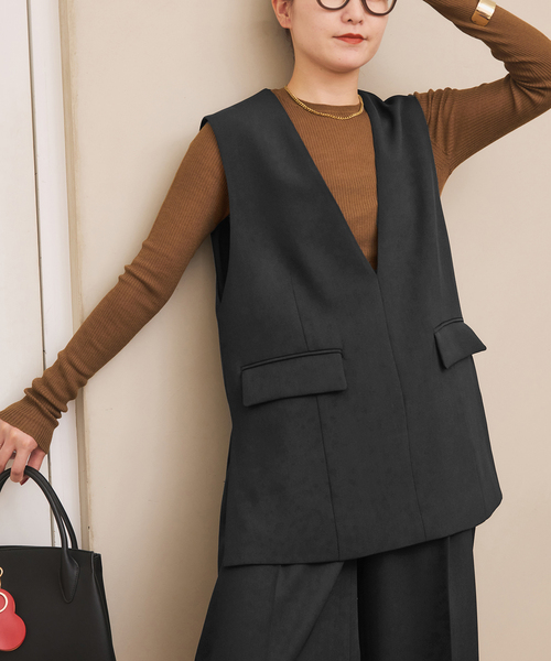 Spick＆Span ベスト ジレ TWカルゼVネックベスト レディース