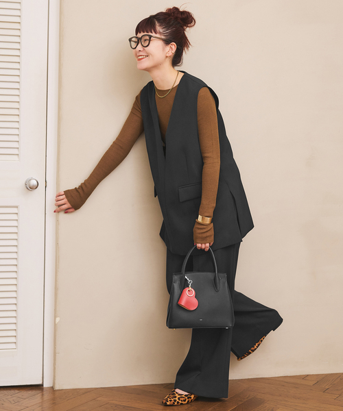 Spick & Span Vネック グレー 黒　ベスト　ジレ Spick＆Span ベスト ジレ TWカルゼVネックベスト レディース