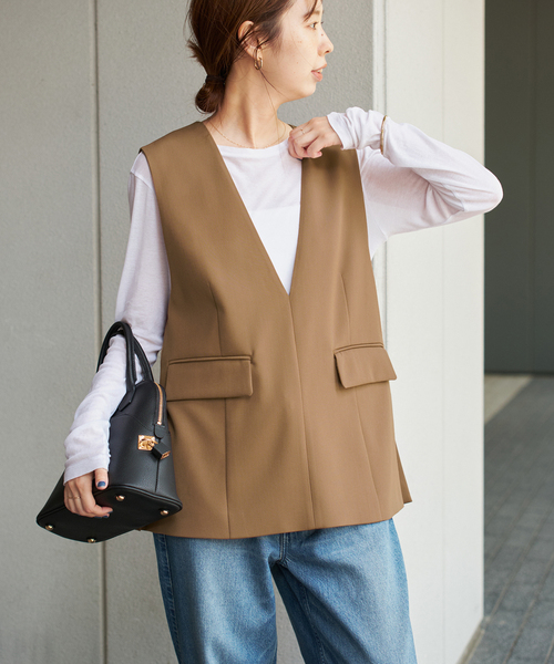 Spick＆Span ベスト ジレ TWカルゼVネックベスト レディース